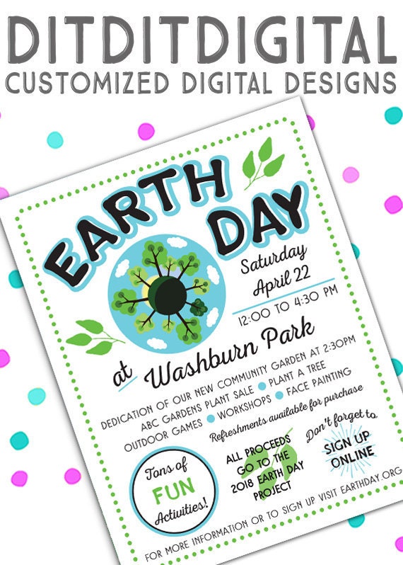 EARTH DAY ~ Arbor Day ~ Community Event ~ 5x7 Invite ~ 8.5x11 Flyer ~ 11x14 Poster ~ 300 dpi Digital Invitation Il_570xn