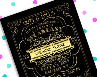 Great Gatsby Party ~ SPEAKEASY ~ Prohibition ~ 5x7 Invitation ~ 8.5x11 Flyer ~ 11x14 Poster ~ 300 dpi Digital Invitation