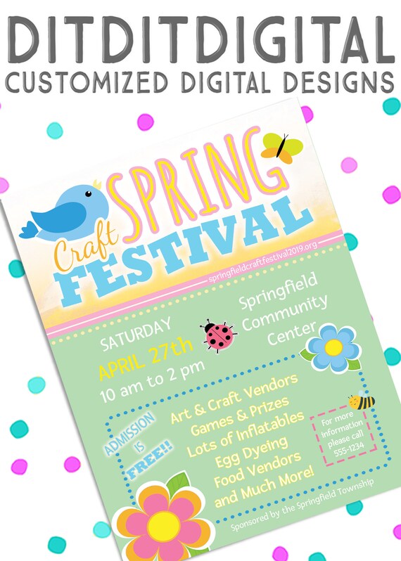 spring craft show fair community art festival spring fling 5x7 invite 8 5x11 flyer 11x14 poster 300 dpi digital invitation spring fling flyers
