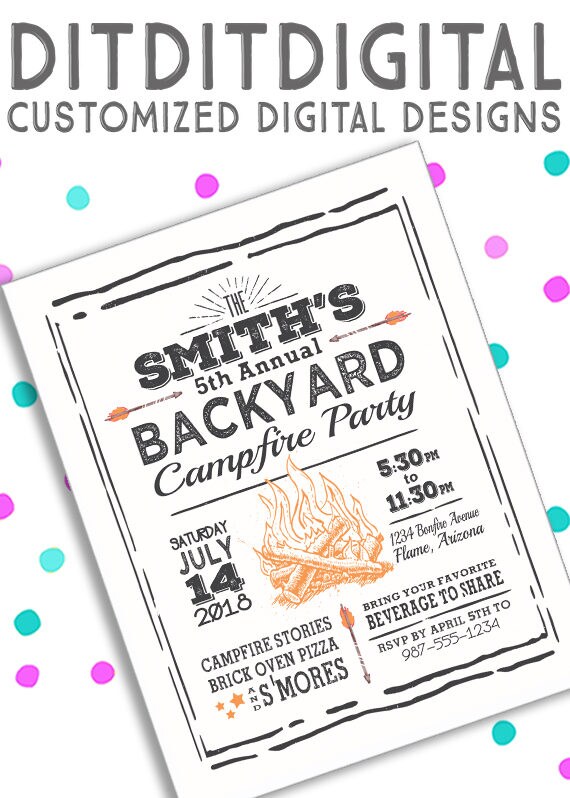 CAMPFIRE PARTY Adult Invitation BONFIRE Birthday Party 5x7 | Etsy