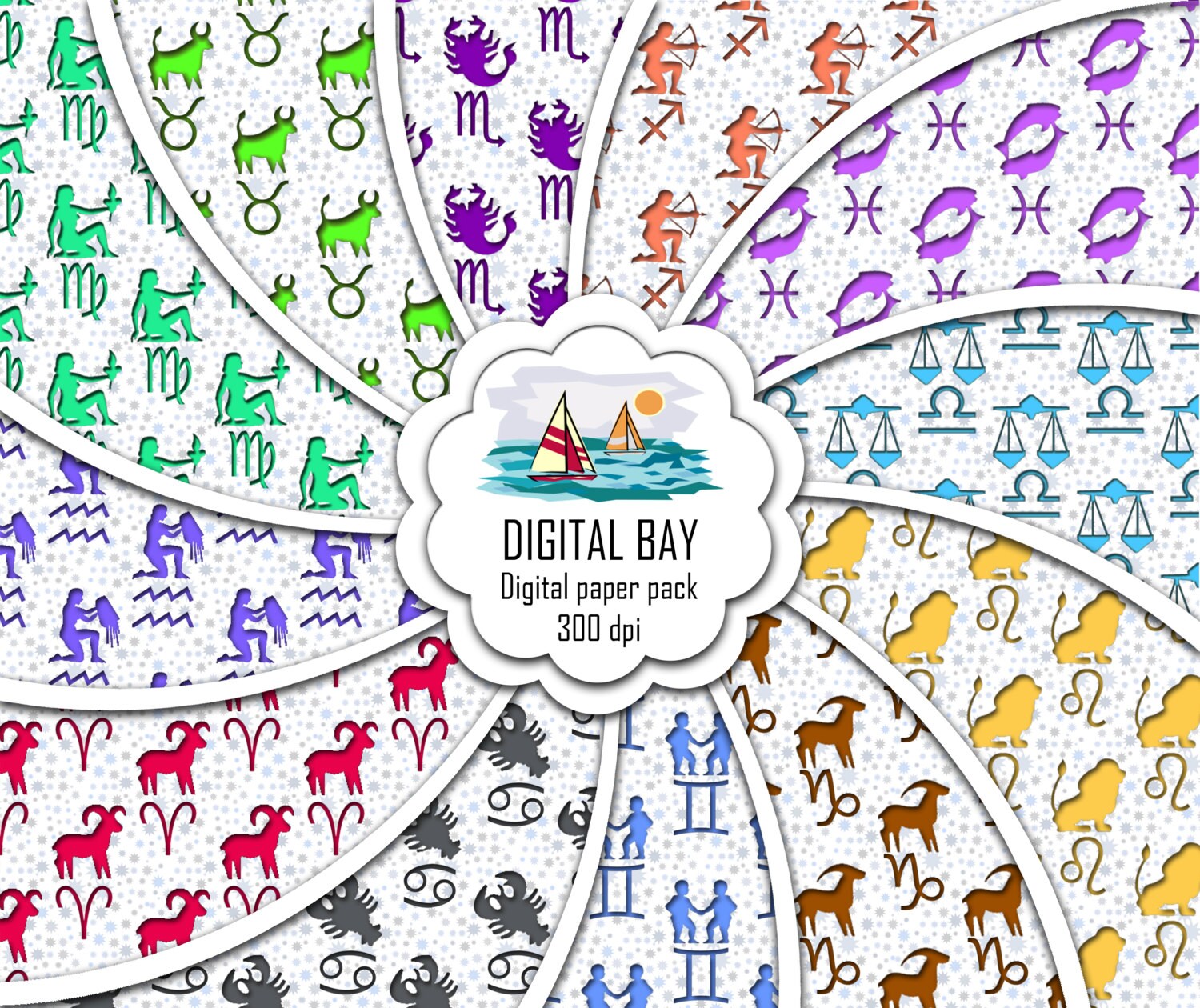 ZODIAC Digital paper pack Instant download Scrapbook Etsy