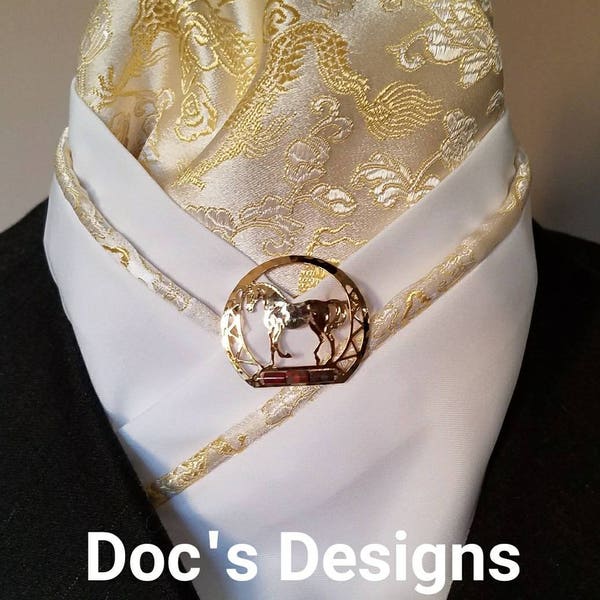 Doc's Designs Gold Dragons and White Dressage Stock Tie