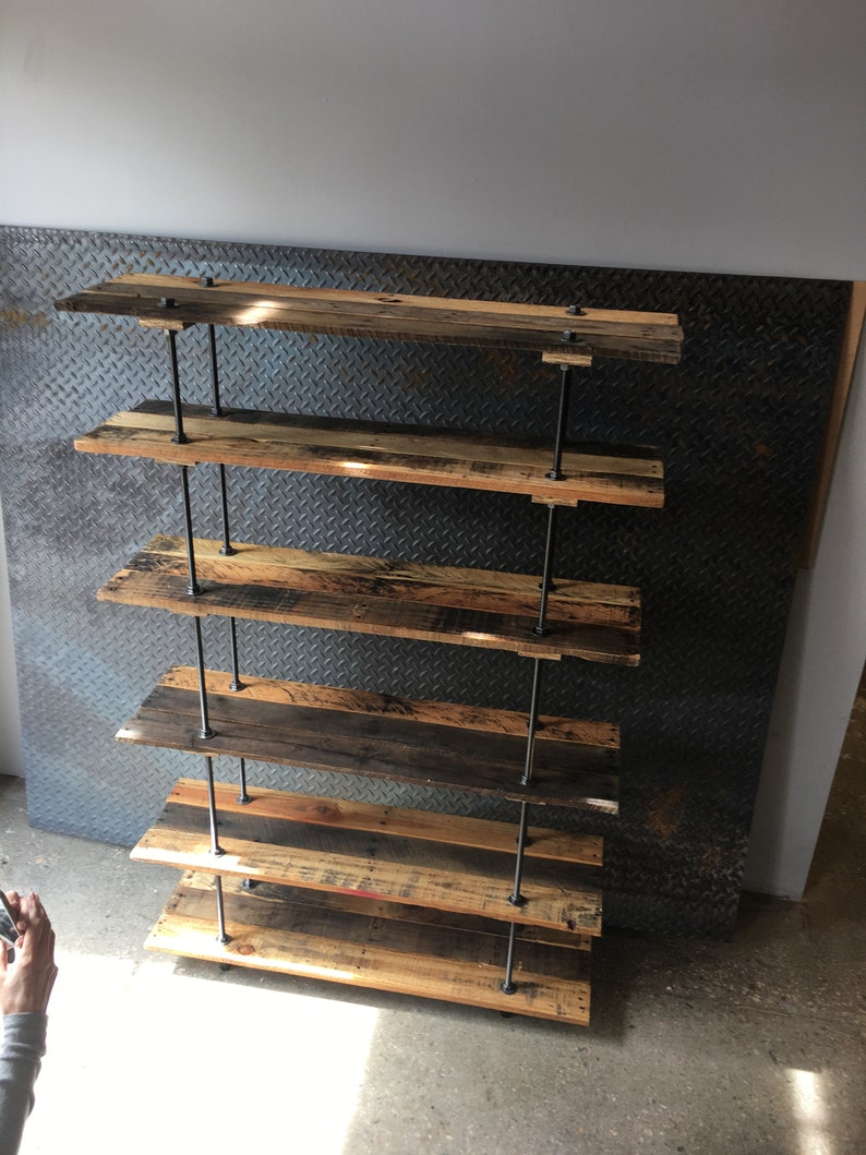 Industrial Reclaimed Pallet Wood 4 Shelf Bookcase Fully Adjustable image 9