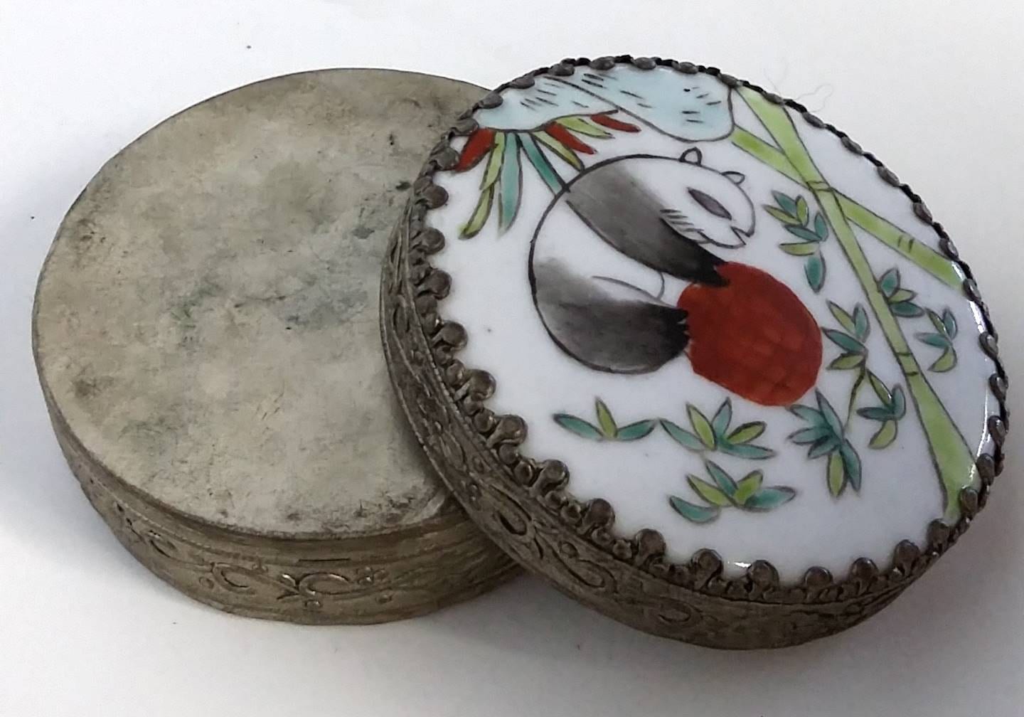 Vintage Chinese hand painted Panda gilt porcelain store trinket Box set of 4PCS