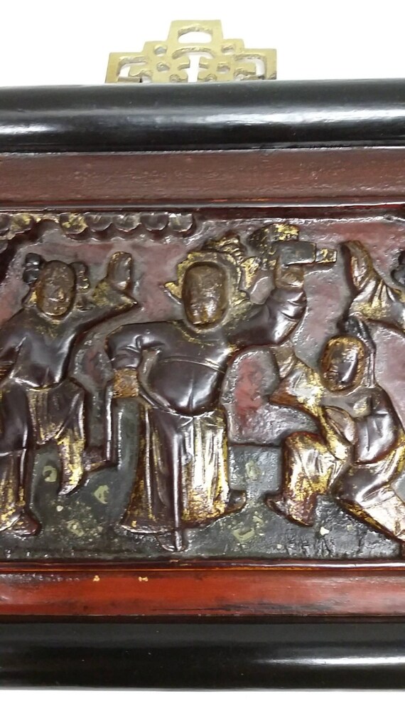 Antique Chinese Hand Carved Wood Panel 18 Century Gold Gilted Etsy