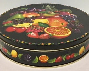 Tin Covered Container Vintage Fruit Decorated