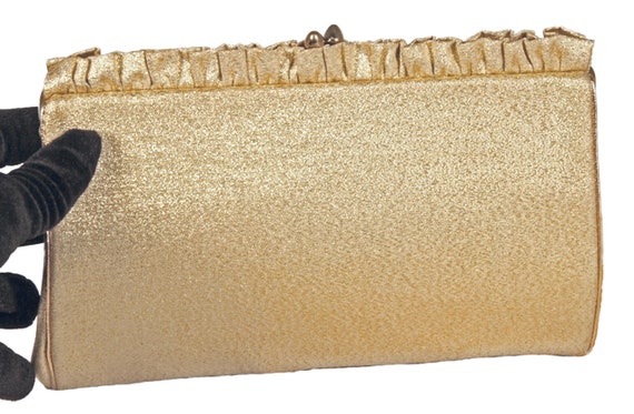 Harry Levine USA Ruffled Gold Lame Evening Clutch