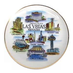 70s Ceramic Hand Painted Las Vegas Souvenir Plate