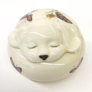 Vintage Porcelain Dog Butterfly Trinket Dish