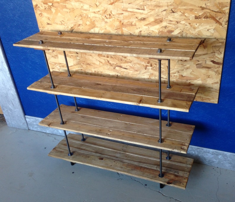 Industrial Reclaimed Pallet Wood 4 Shelf Bookcase Fully Adjustable image 8