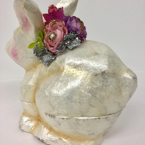 Pretty Bunny Capiz Shell Covered Candy or Trinket Dish