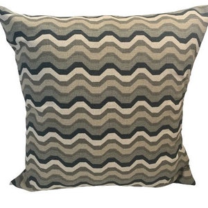 Grey Navy 18 x 18 Modern Geometric Wave Pattern Pillow Cover