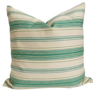 Cream luxury Aqua Teal Blue Green Olive Beige Rich textured striped pattern Pillow Cover Preppy Designer Grand Millennial print Large 18x18