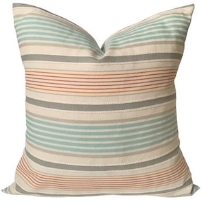 Coastal Beach Light Blue Orange Grey Luxury modern textured striped 18 x 18 Pillow Cover Preppy Designer Robin Egg Ivory Ocean Aqua