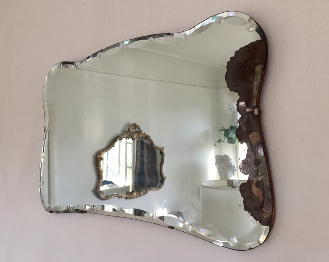 Art Deco Beveled Mirror Antique Mirror Frameless Mirror Thick Cut Glass