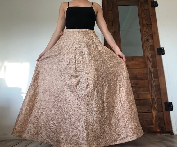 Maxi Blush Embroidered Skirt-70's Floral Floor Len