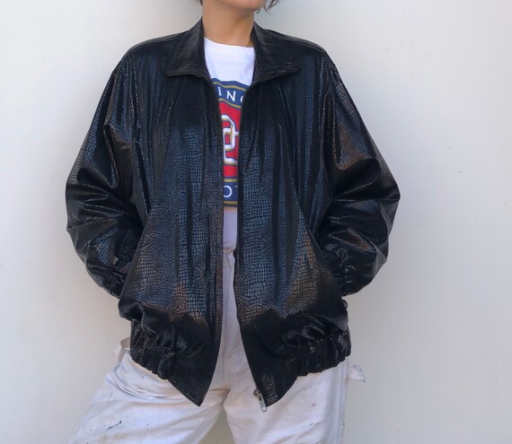 black shiny bomber jacket