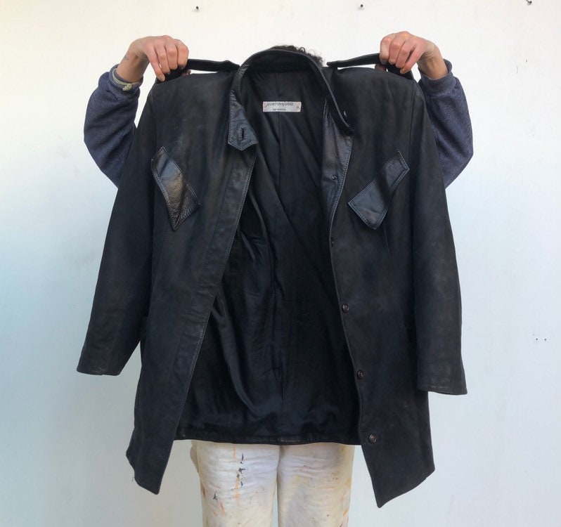 Women's Black Leather Coat-80's Suede Jacket With - Etsy