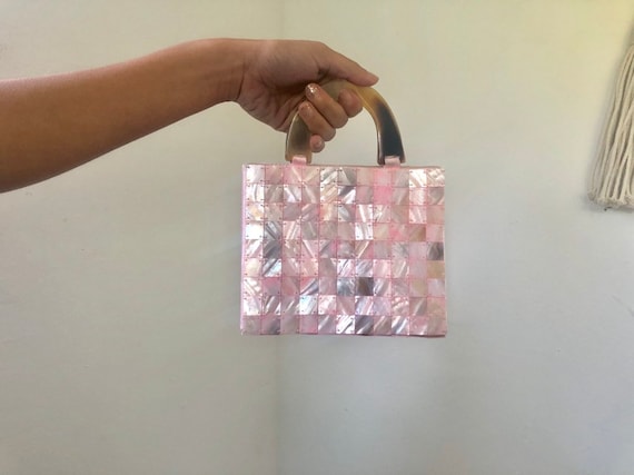 Pink Pearl Square Button Sewn Vintage Clutch Small