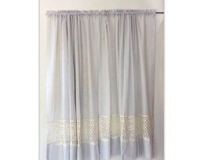 Vintage Light Gray and Lace Curtains French Provincial Curtains Lace