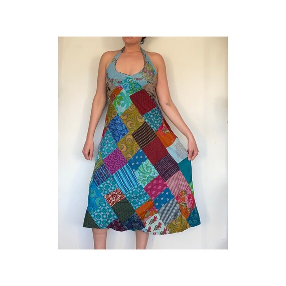 patchwork sleeveless slip dress