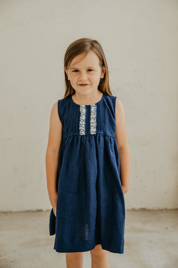knee length dresses for ladies Sleeveless Linen Dress Acadia in Deep Navy Blue main image 1