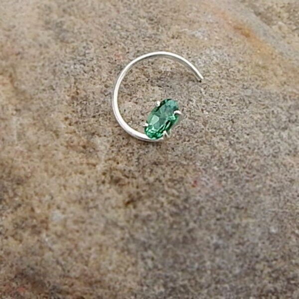 Ovaal snijden apatiet Quartz edelsteen neus Pin, Sterling Zilveren Neus Piercing neusgat sieraden, 22 Gauge neus Earring, hoofdstel Gift