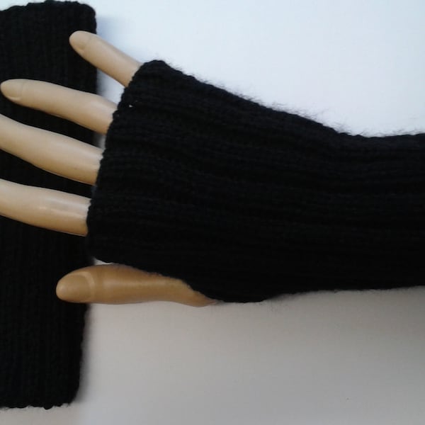 Black fingerless gloves - black gloves - fingerless gloves - black handwarmers - black mittens - knitwear - ribbed - accessories - hand knit