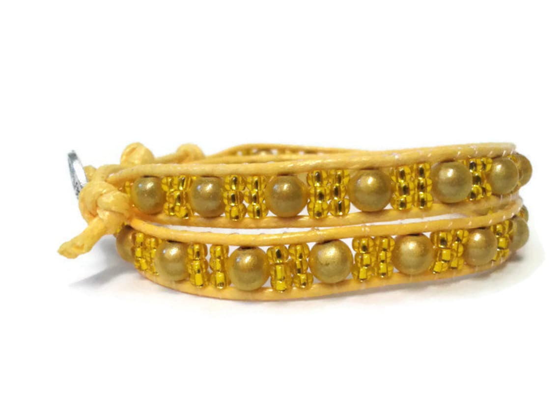 Wrap Bracelet Gold Wrap Bracelet Yellow Beaded Bracelet Etsy UK