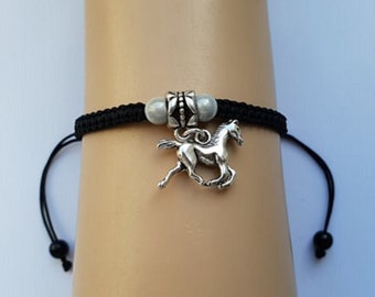 Horse bracelet - horse - horse charm - horse gift - racehorse - horse lover - gift for her - running horse - adjustable bracelet