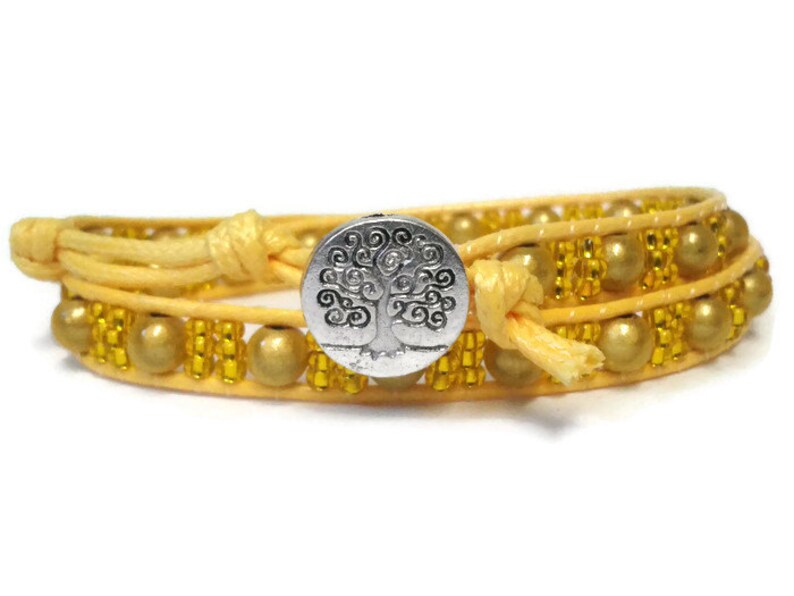 Wrap Bracelet Gold Wrap Bracelet Yellow Beaded Bracelet Etsy UK