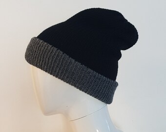 Reversible black beanie - reversible hat - beanie - hat - grey reversible beanie - mens hat - mens beanie