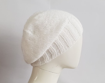White slouch beanie - white hat - slouch beanie - unisex hat - knitwear - ladies hat - mens hat - teenager hat - ladies white hat