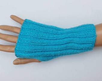 Blue fingerless gloves - Teal gloves - fingerless gloves - handwarmers - knitwear - ribbed - hand knit - blue gloves - blue gloves