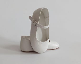 White Leather Mary Jane Shoes, Baby Girl First Birthday Outfit