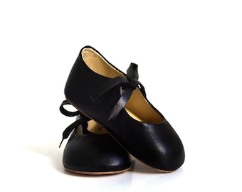Black Leather Mary Jane Shoes, Hard Sole, Toddler Girl