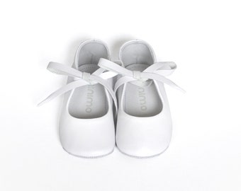 White Leather Baby Mary Jane Shoes, Baptism Birthday Crib Shoes