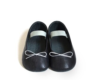 Leather Baby Ballerina Shoes, Blue Gray Slippers, Newborn Gift