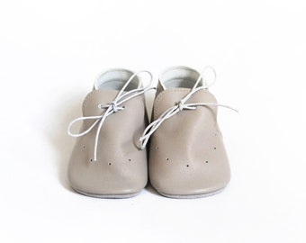 Gray Leather Baby Moccasins, Newborn Loafers, Soft Sole Shoes
