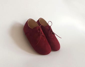 Handmade Dark Red Leather Oxford Shoes: Hard Sole Toddler Shoes