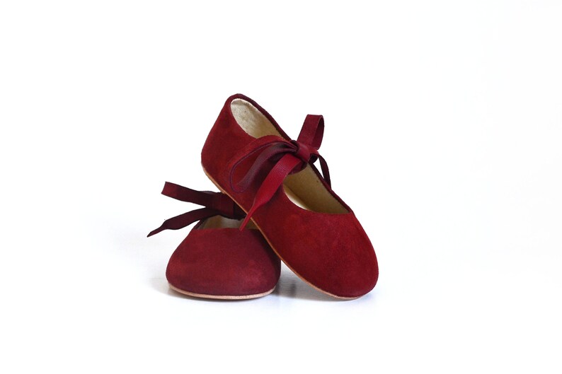 Toddler Girl Suede Leather Mary Jane Red Shoes With Hard Sole
