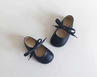 Navy Leather Mary Jane Toddler Shoes, Hard Sole
