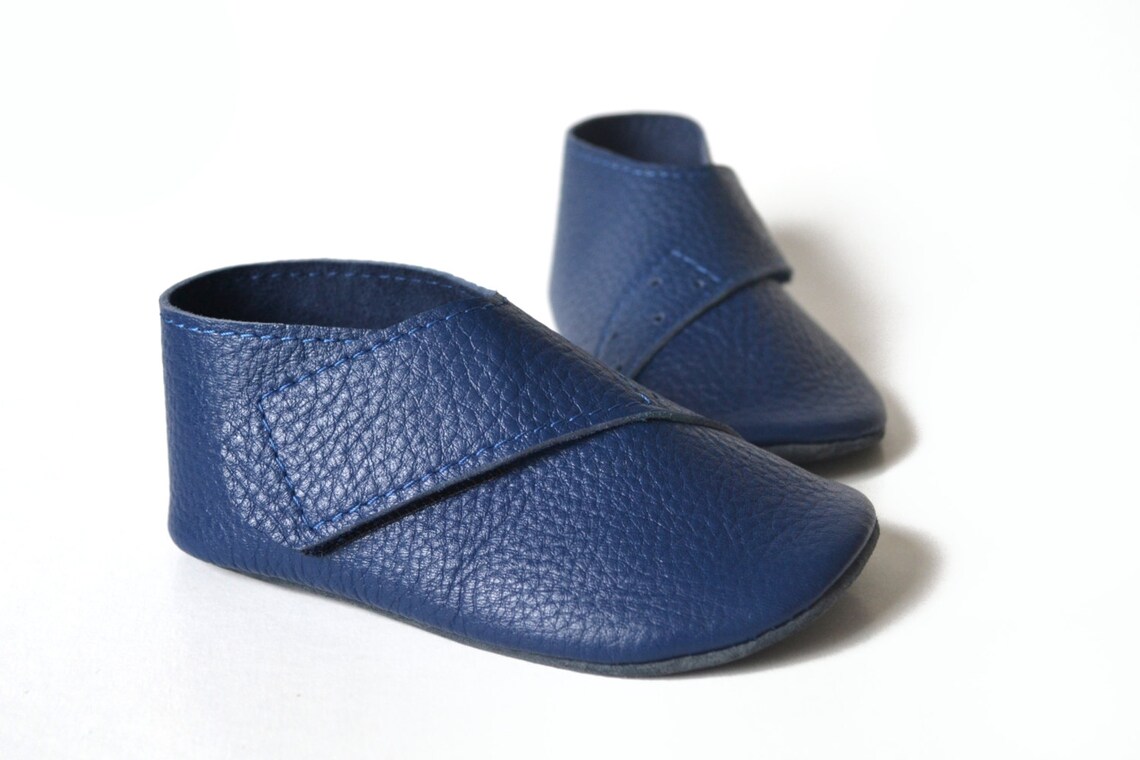 Baby Boy Slippers Blue Baby Shoes Leather Baby Slippers Etsy