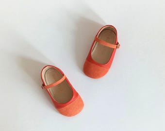 Orange Leather Baby Ballerina Shoes: Soft Sole Sandals