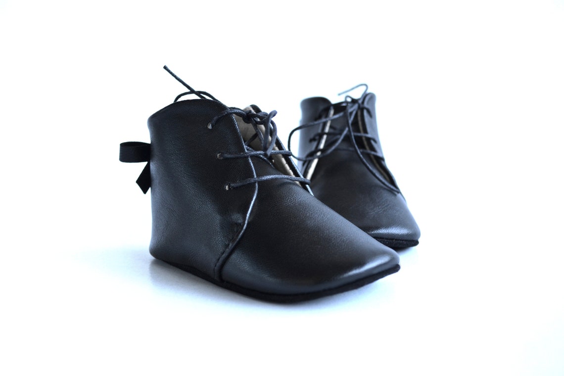 Black Baby Shoes, Leather Baby Girl Booties, Infant Booties, Booties
