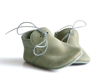 Olivgrüne Leder Mokassins, Kleinkind Loafers