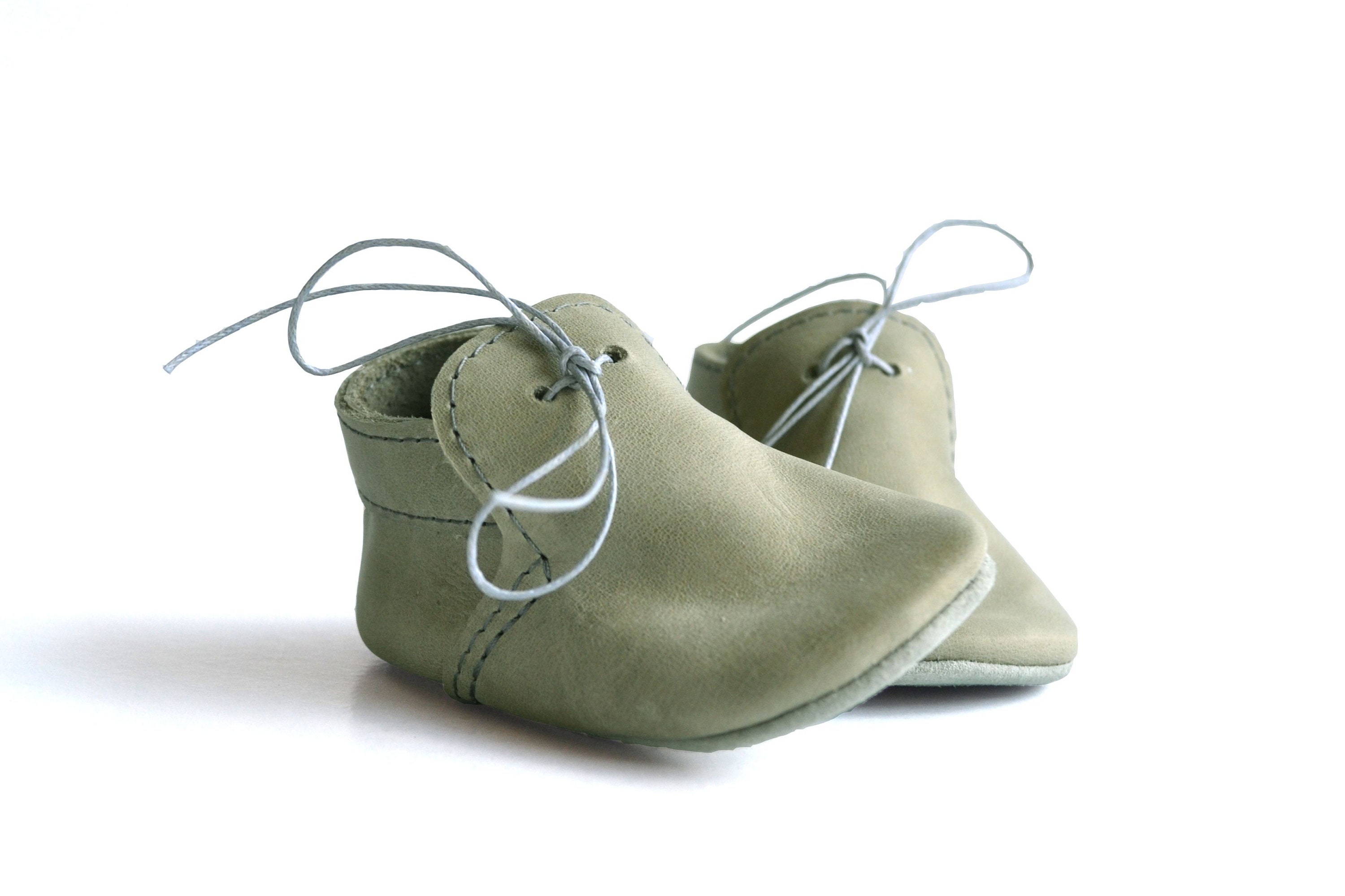 Baby Boy Olive Green Leather Moccasins Infant Leather Shoes Baby Boy