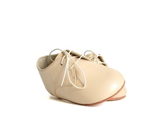 Handmade Beige Leather Derby Shoes: Toddler & Kids Wedding Shoes