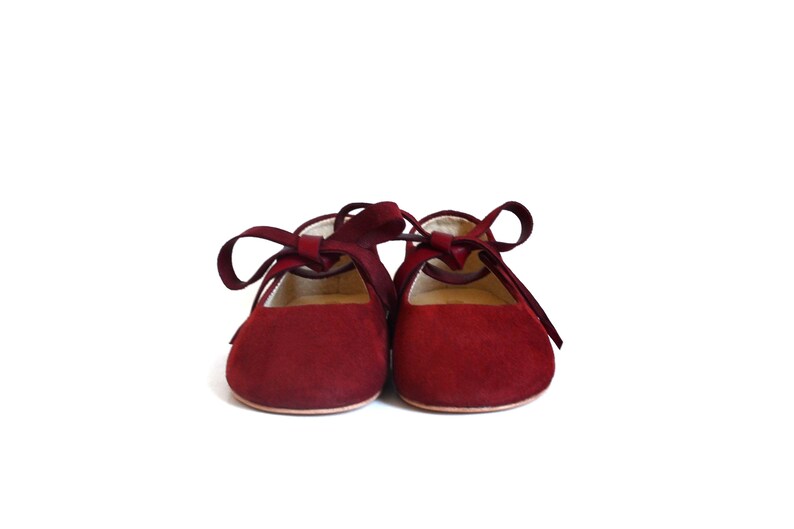 Toddler Girl Suede Leather Mary Jane Red Shoes With Hard Sole