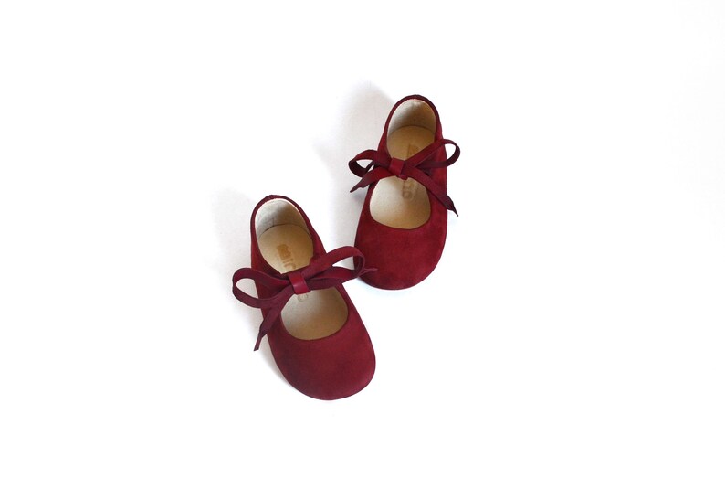 Toddler Girl Suede Leather Mary Jane Red Shoes With Hard Sole